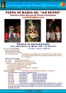 Manifesto - Festa della Madonna ad Rupes - 12 settembre 2016